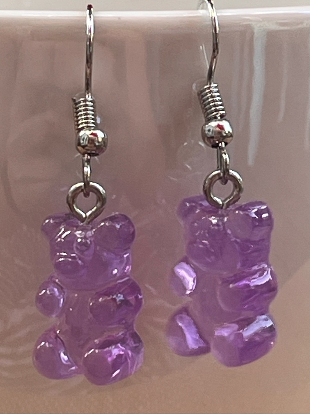 🧸 Lavender Gummy Bear Dangle Earrings